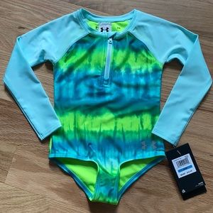 Under Armour teal/green/neon yellow tie dye pattern rash guard sz 24 mos…
